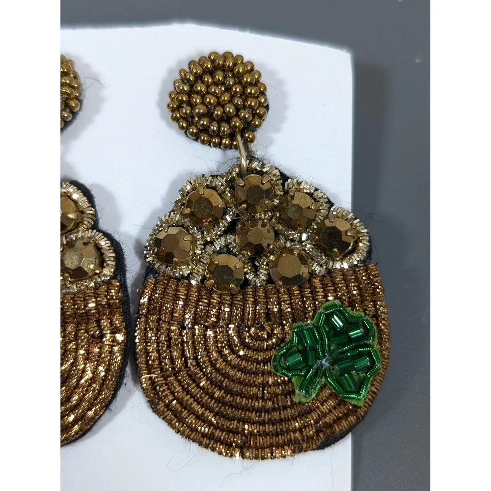 St Patrick's Day Pot of Gold‎ Beaded Statement Earrings Shamrock Dangle NWT